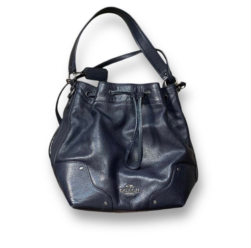 Coach Mickey Navy Blue Pebbled Leather Drawstring Bucket Bag Crossbody Classic